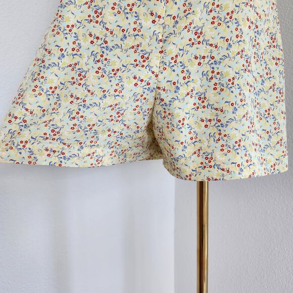 90s Express Yellow Blue Red Floral Romper Skort Dress Mini Spaghetti Strap S - Picture 7 of 9